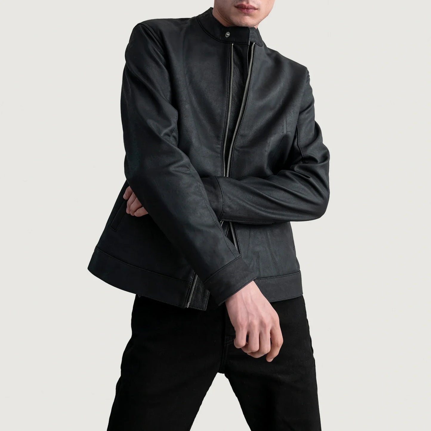 Zen Tumbled Black Leather Biker Jacket SH02