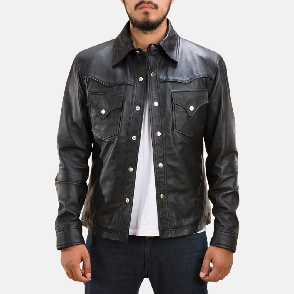 Ranchson Black Leather Overshirt