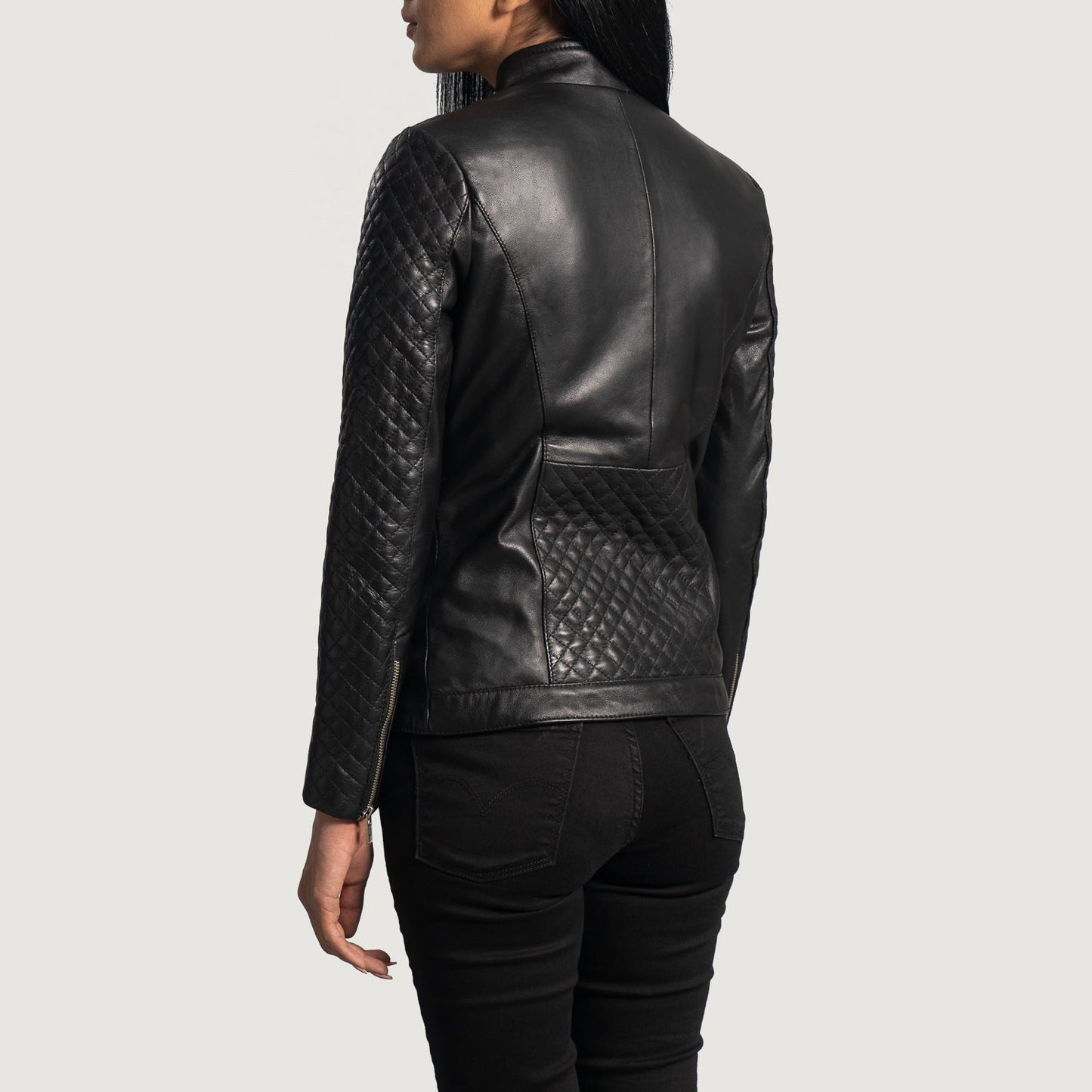 Orient Grain Quilted Black Leather Biker Jacket SH572