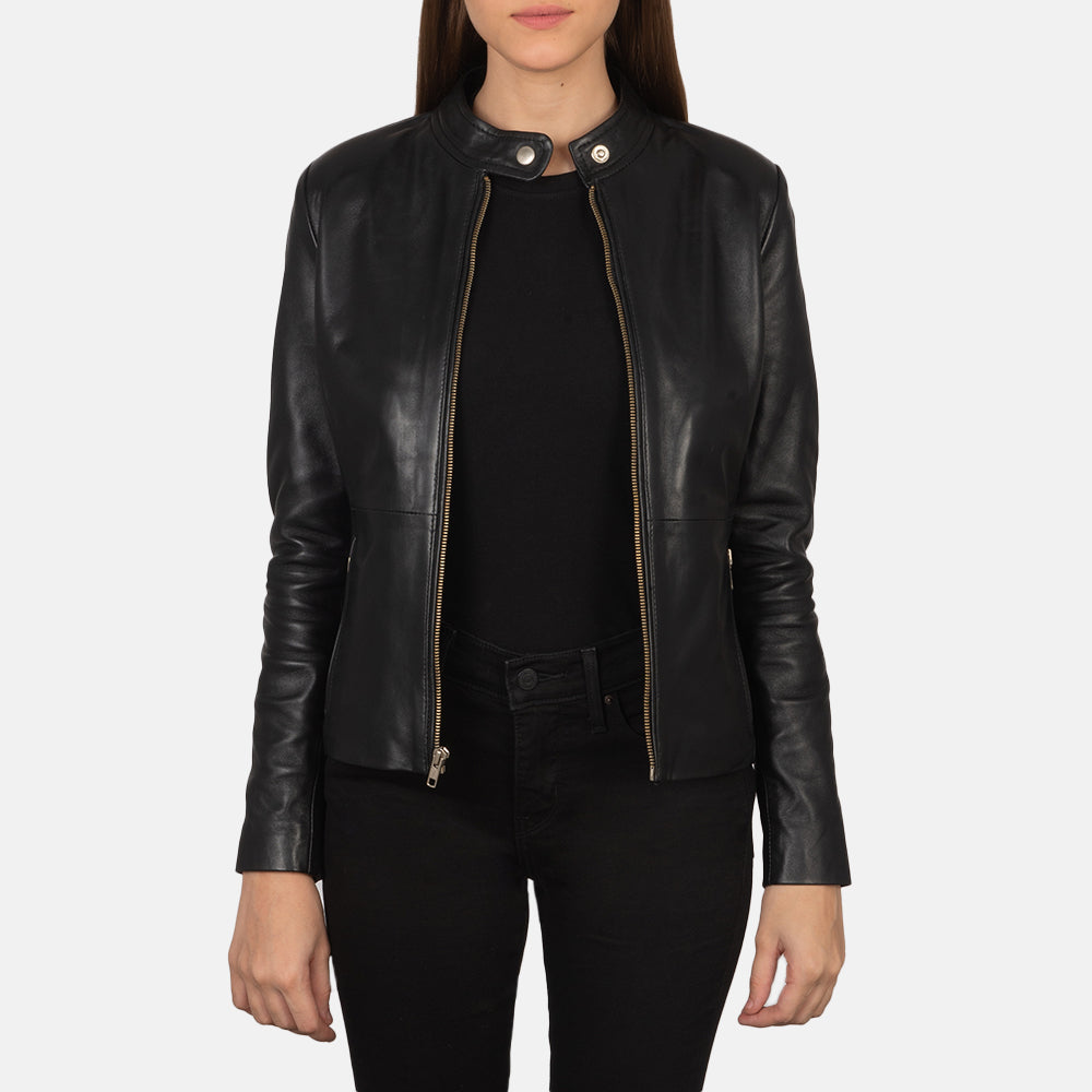 Rave Black Leather Biker Jacket SH571