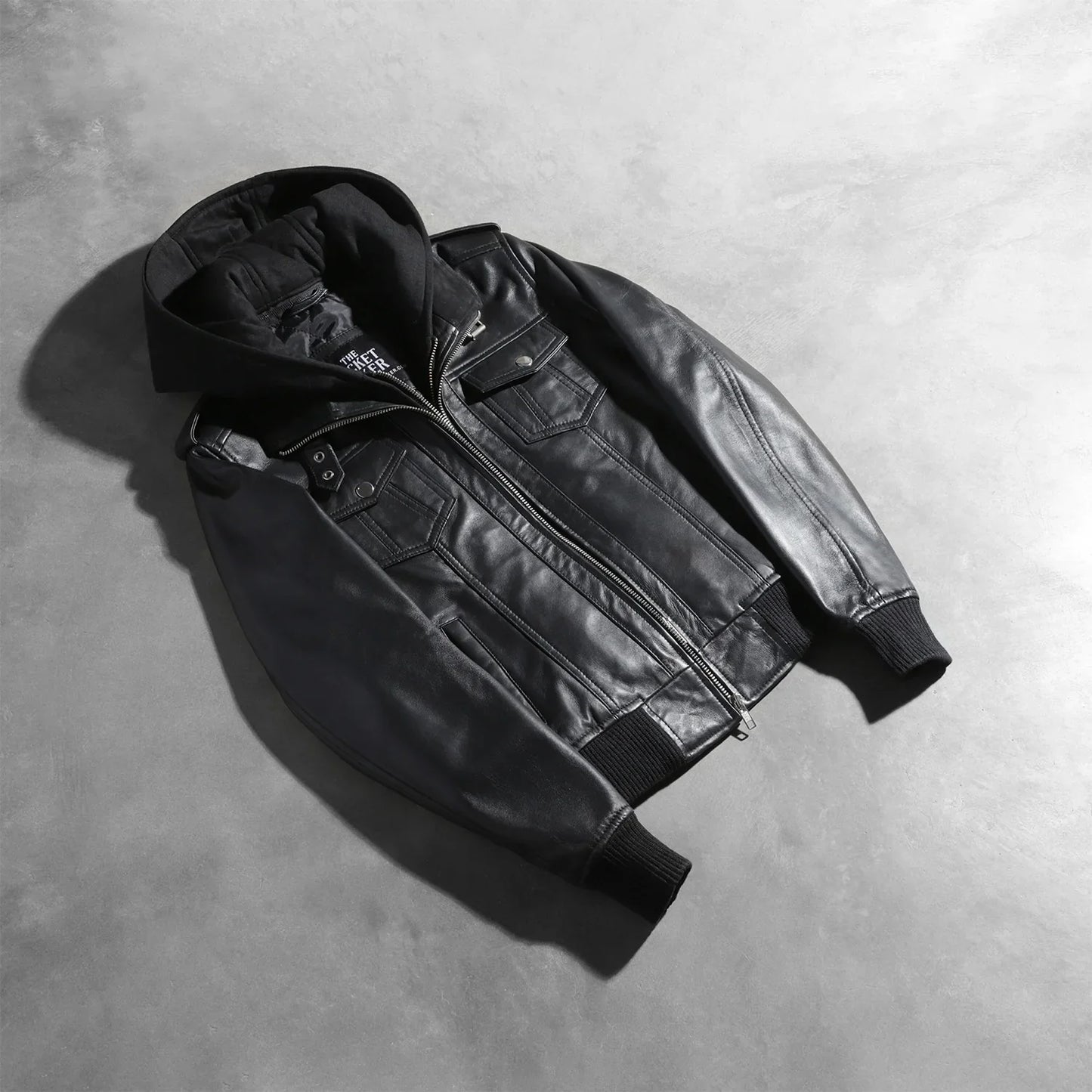 Roslyn Black Hooded Leather Bomber Jacket SH561