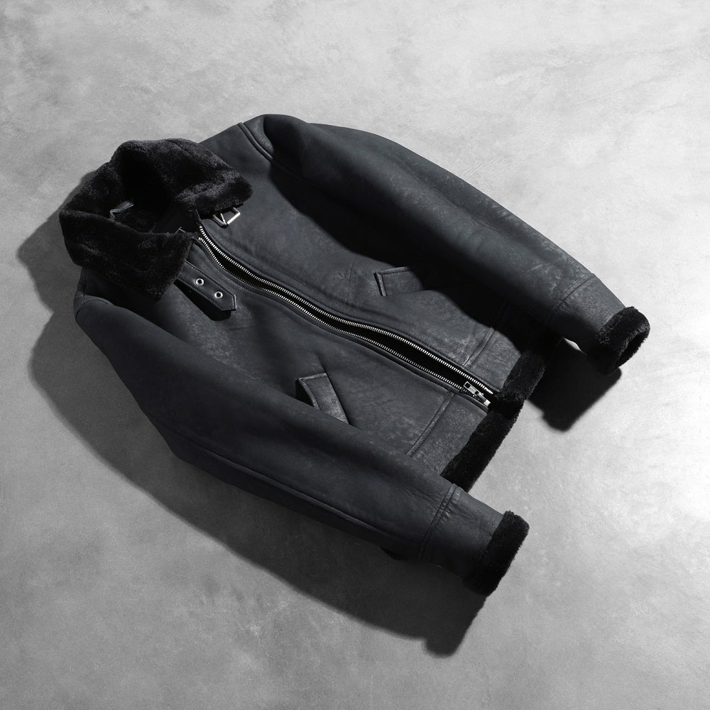 Sherilyn B-3 Distressed Black Leather Bomber Jacket SH535
