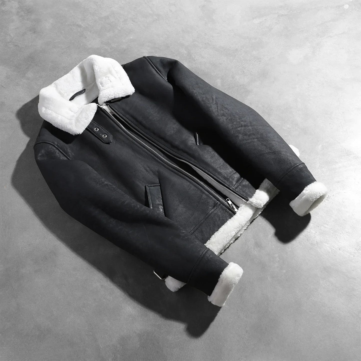 Sherilyn B-3 Black & White Leather Bomber Jacket SH537