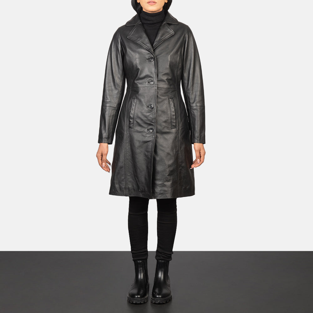 Alexis Black Single Breasted Leather Coat SH649