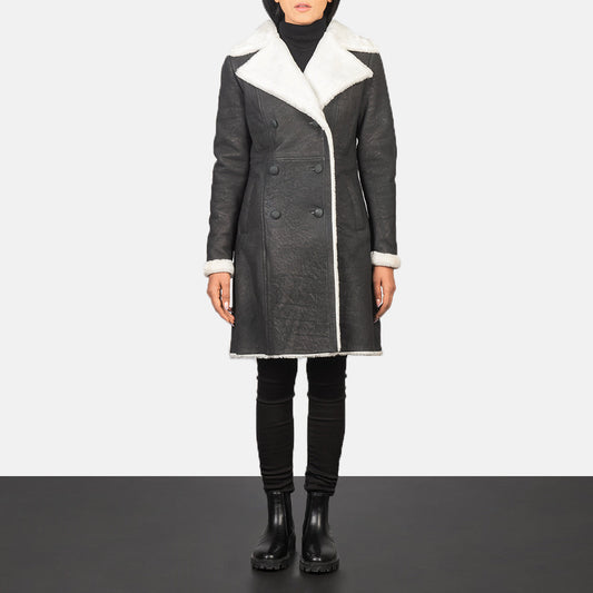 Amie Black Double Breasted Shearling Coat SH638