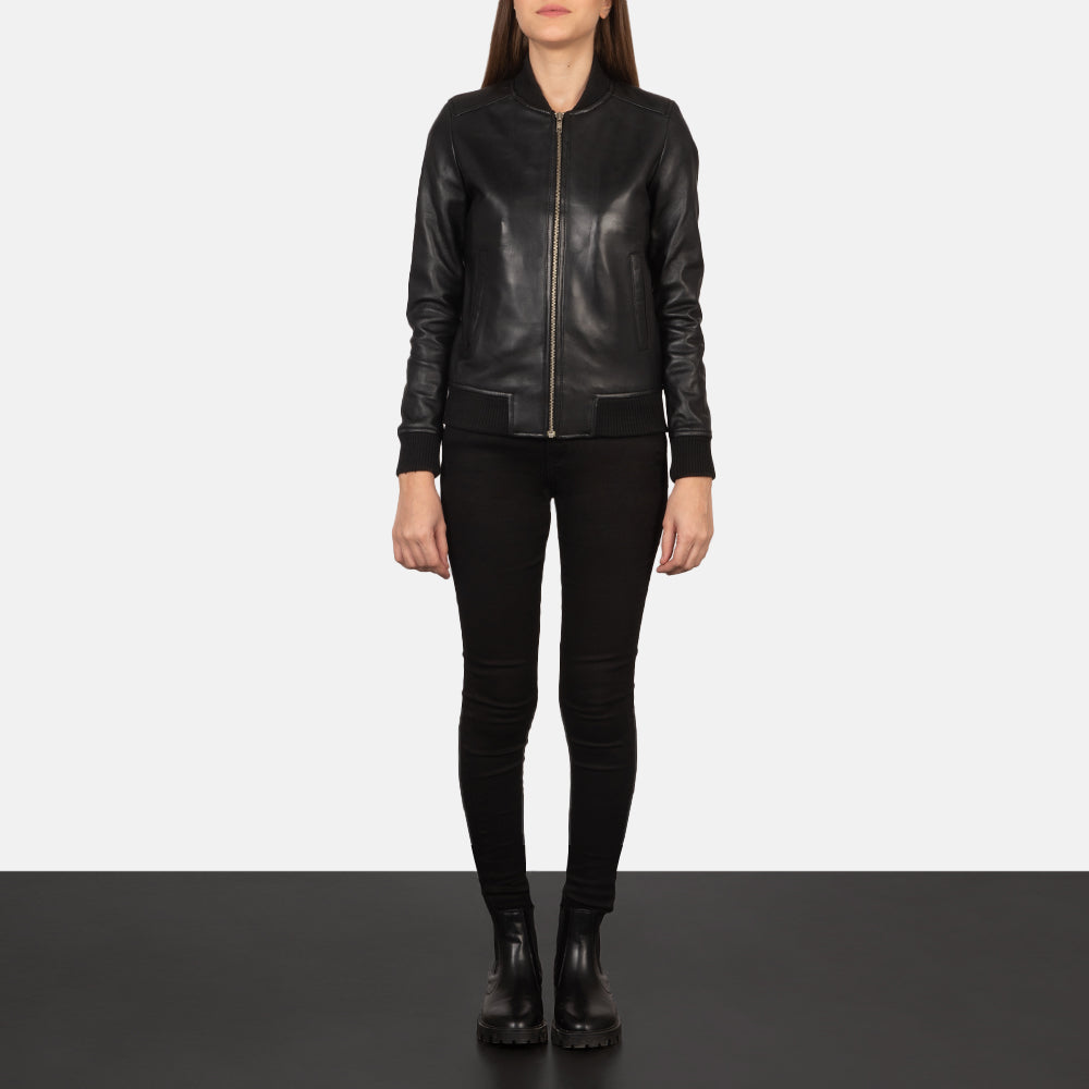 Bliss Black Leather Bomber Jacket SH632