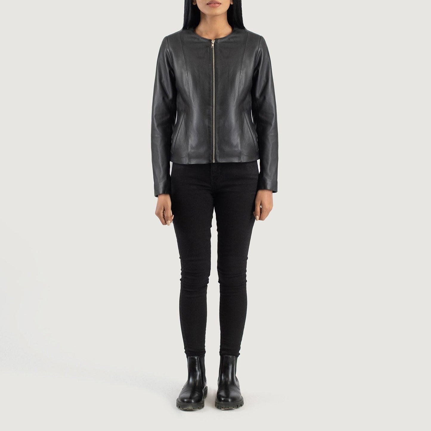 Elixir Black Collarless Leather Jacket SH613