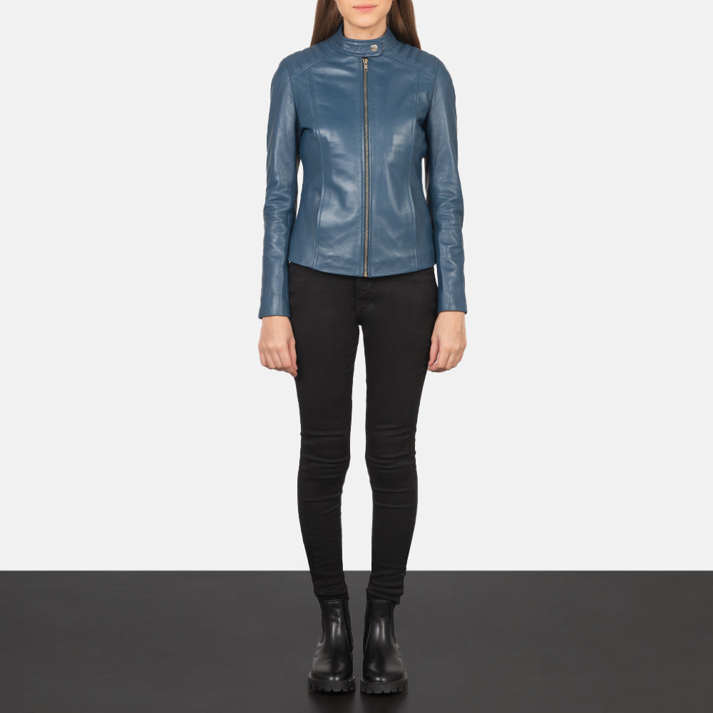 Kelsee Blue Leather Biker Jacket SH594