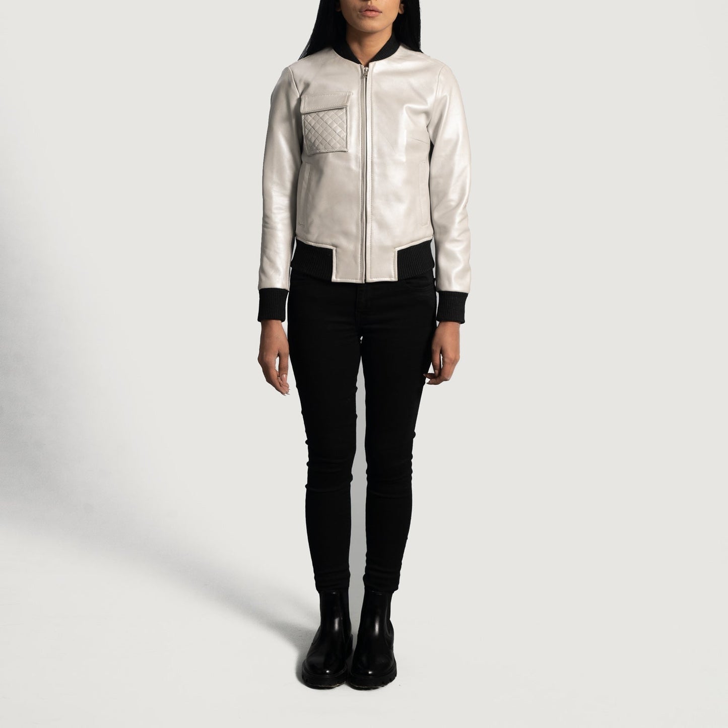 Lana Silver Leather Bomber Jacket SH588