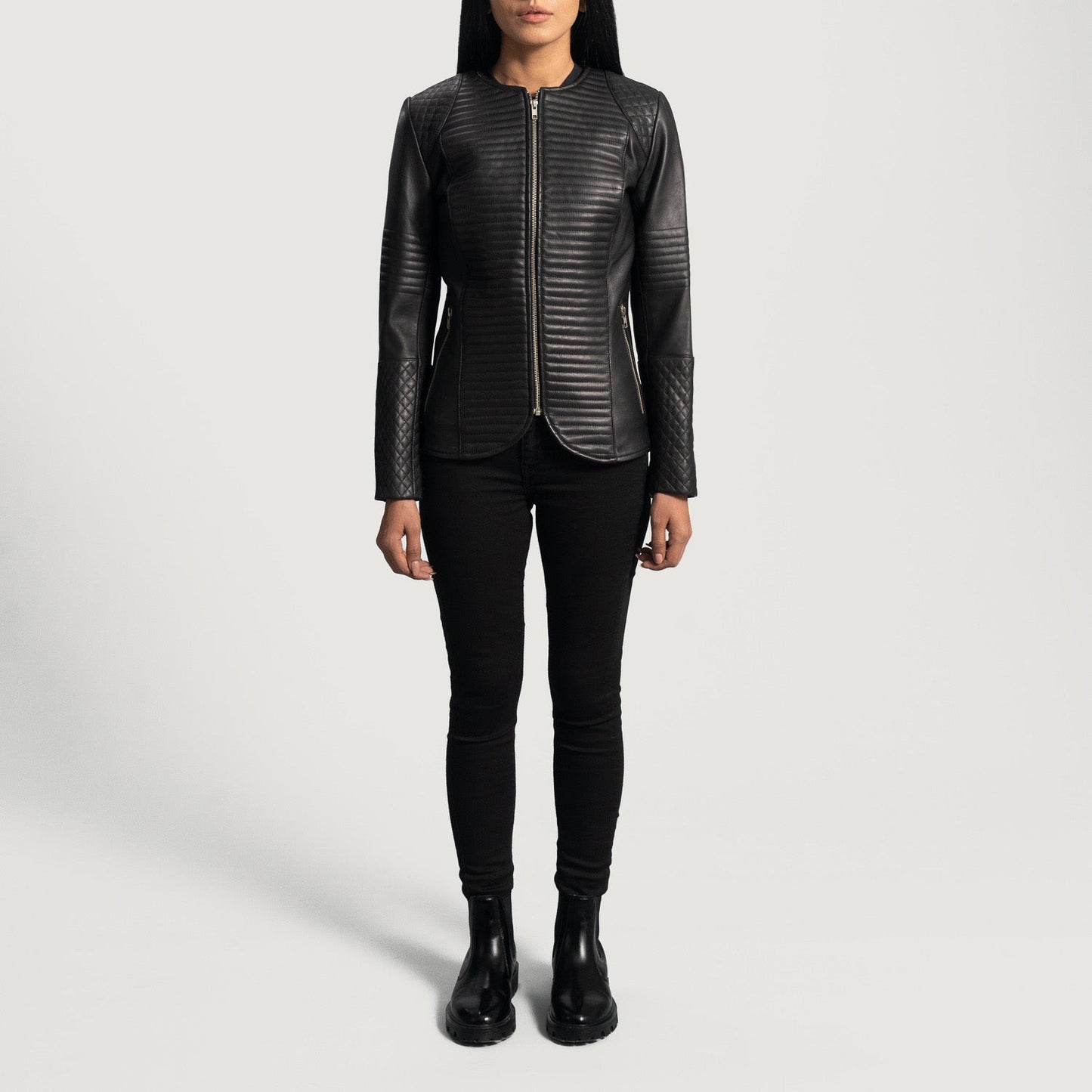 Nexi Quilted Black Leather Jacket SH577