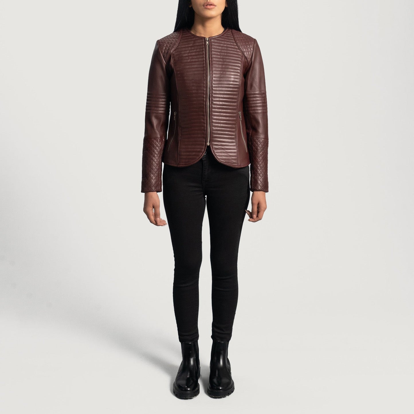 Nexi Quilted Maroon Leather Jacket SH576