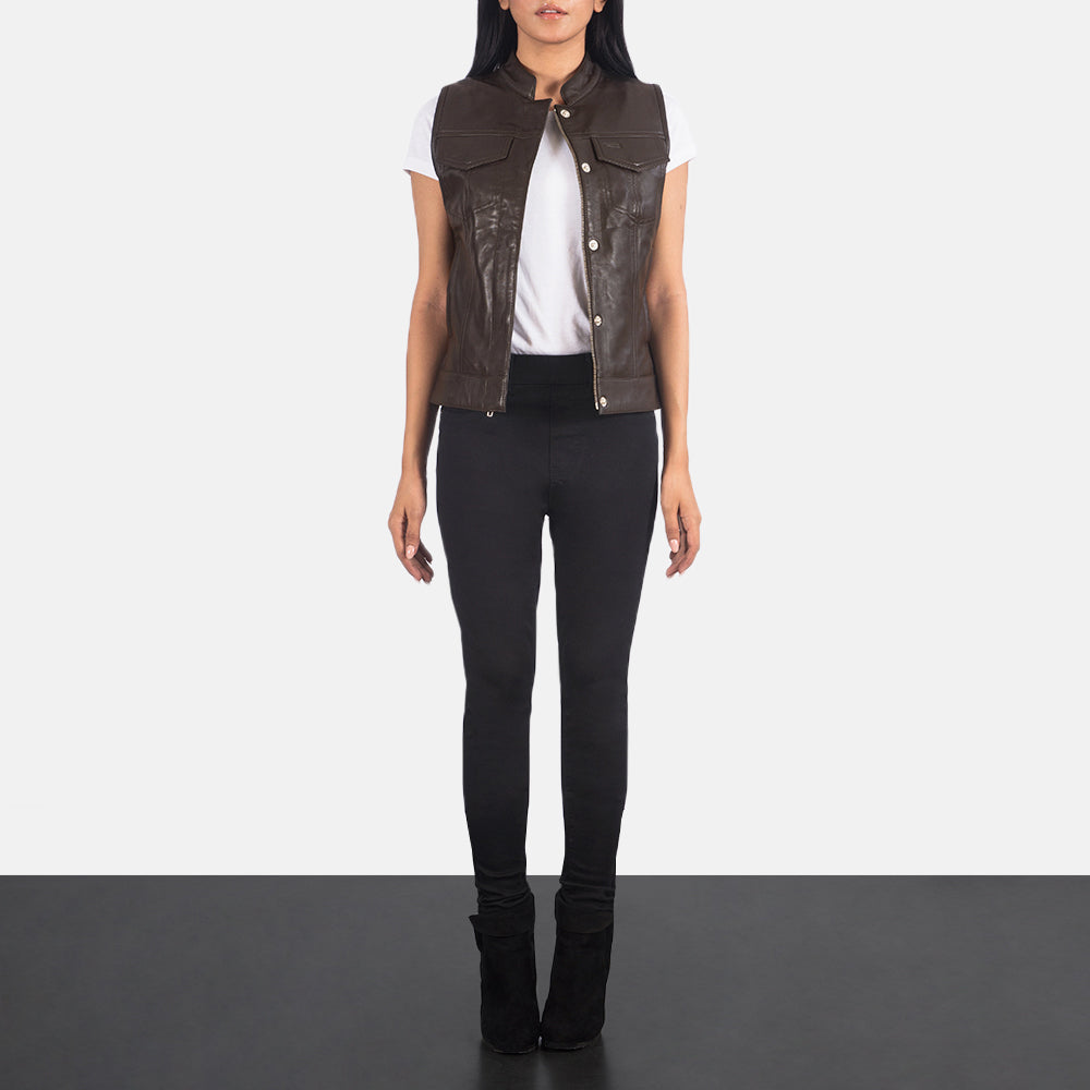 Rayne Moto Brown Leather Vest SH569