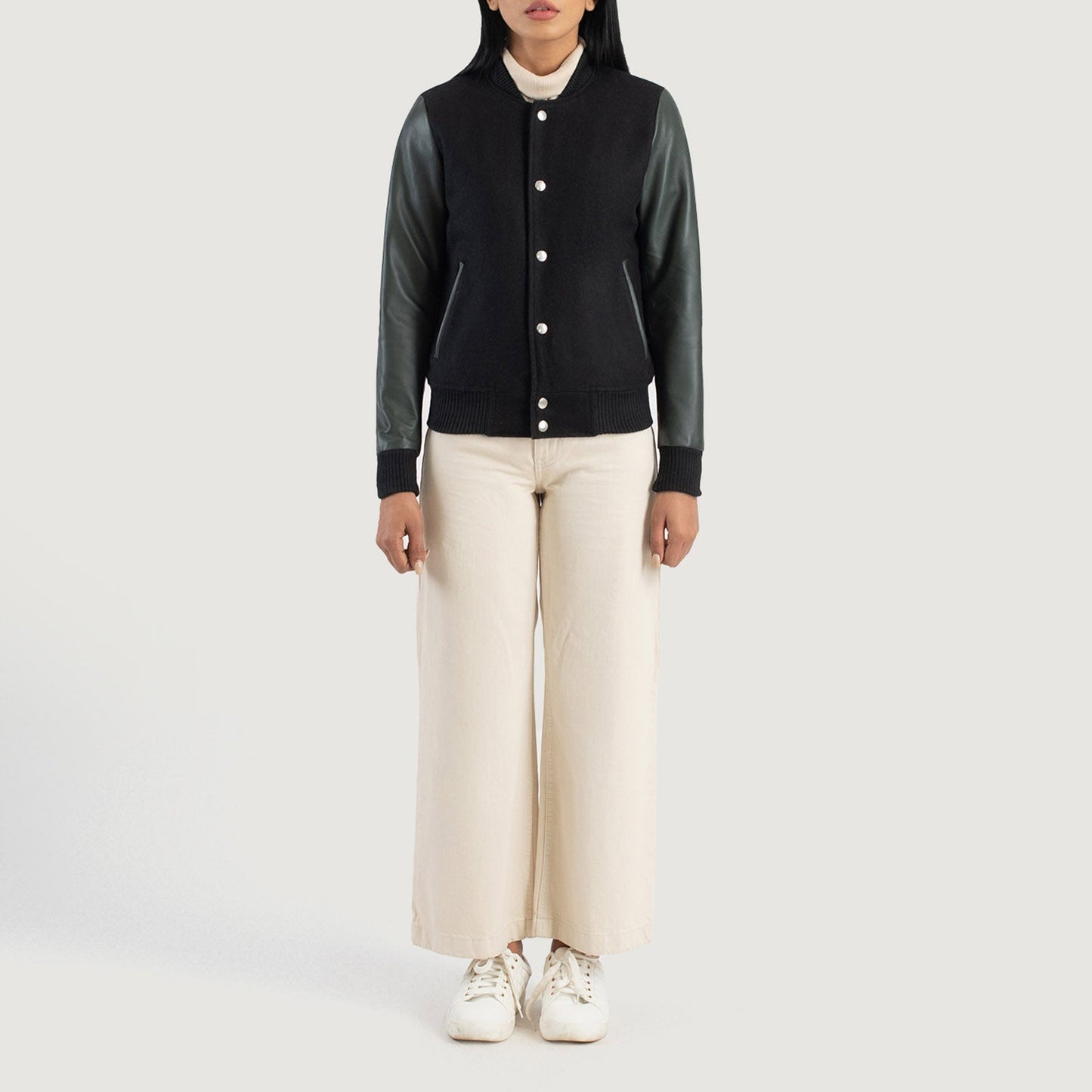 Savant Green & Black Hybrid Varsity Jacket SH541