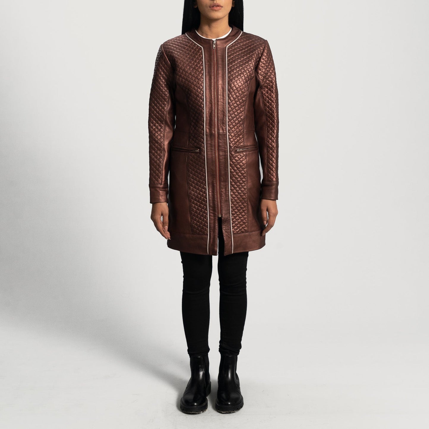 Trudy Lane Quilted Maroon Leather Coat SH522