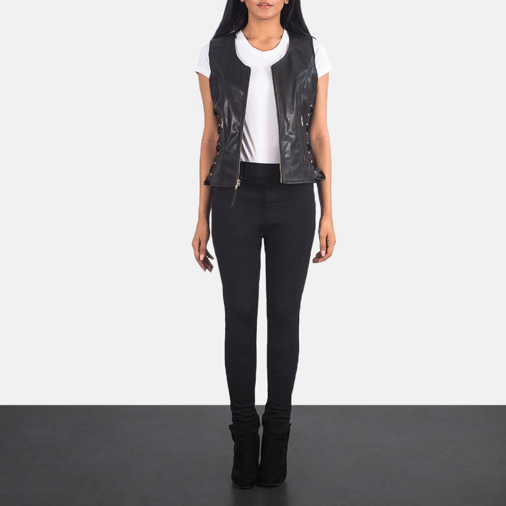 Vanda Black Leather Biker Vest SH521