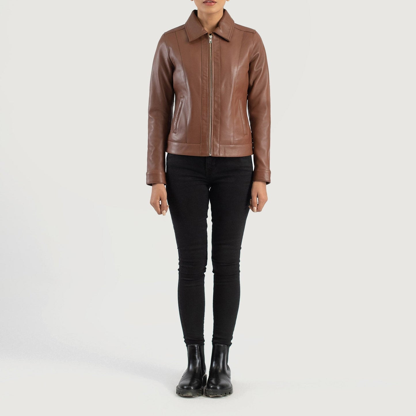 Vixen Brown Classic Collar Leather Jacket SH517