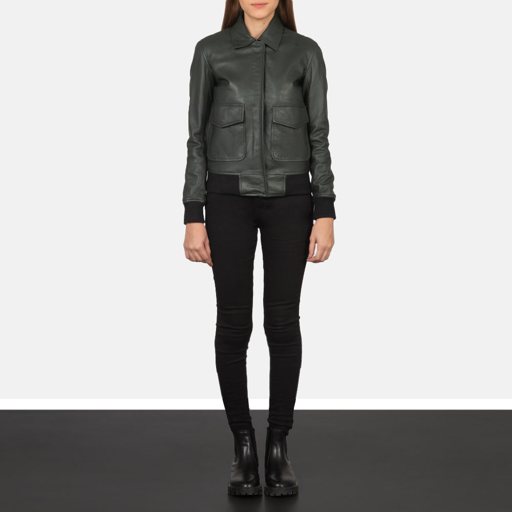 Westa A-2 Green Leather Bomber Jacket SH512