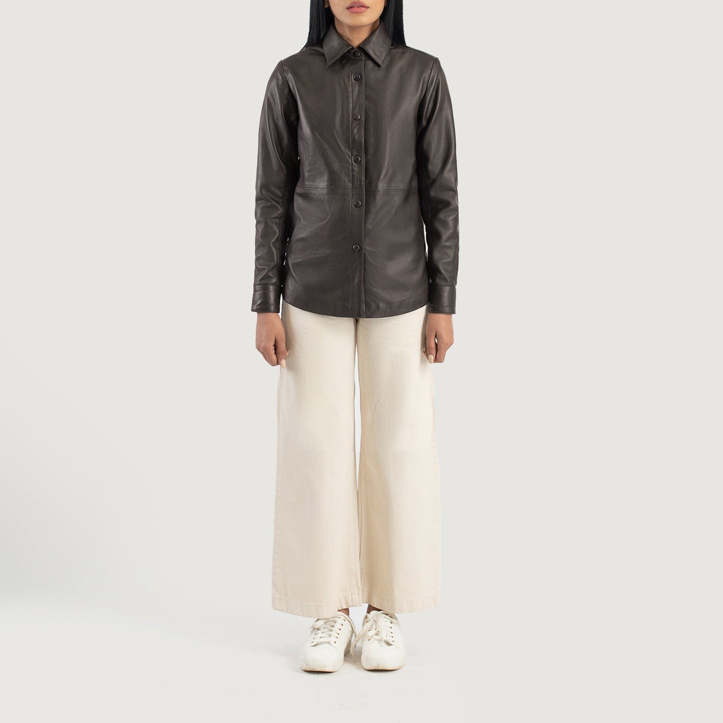Zenith Brown Leather Shirt Jacket SH508