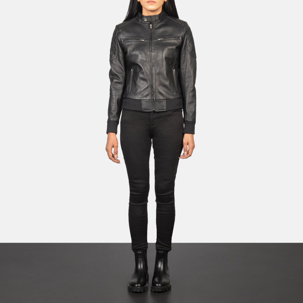 Zenna Black Leather Bomber Jacket SH506