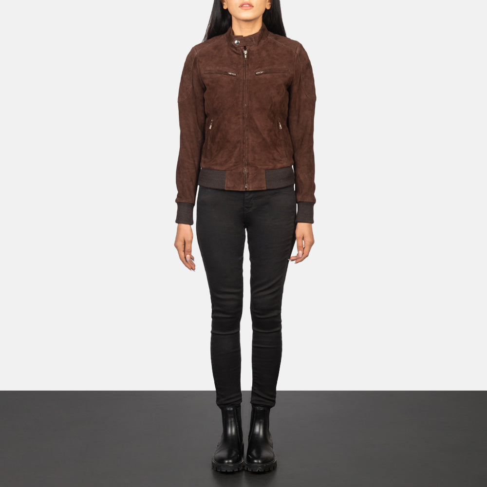 Zenna Mocha Suede Bomber Jacket SH504