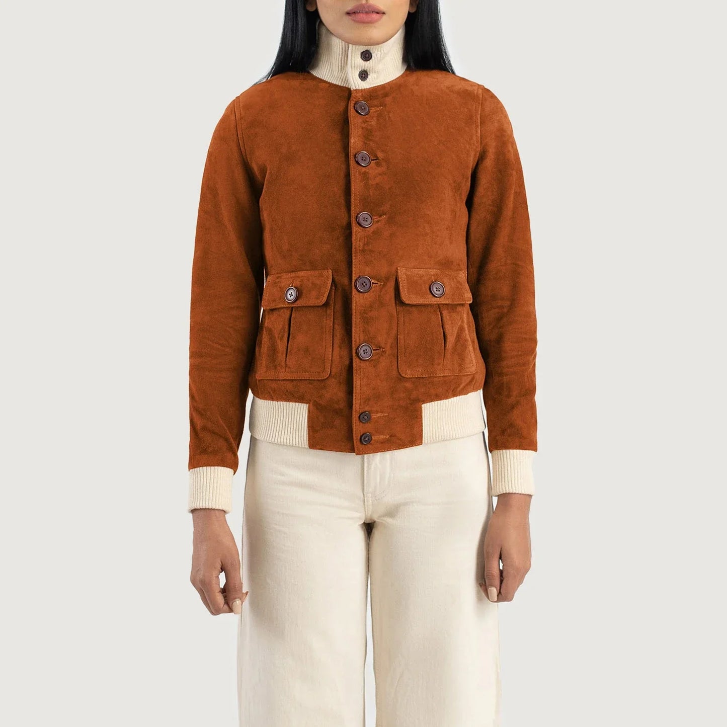 Sasha A1 Brown Suede Bomber Jacket SH546