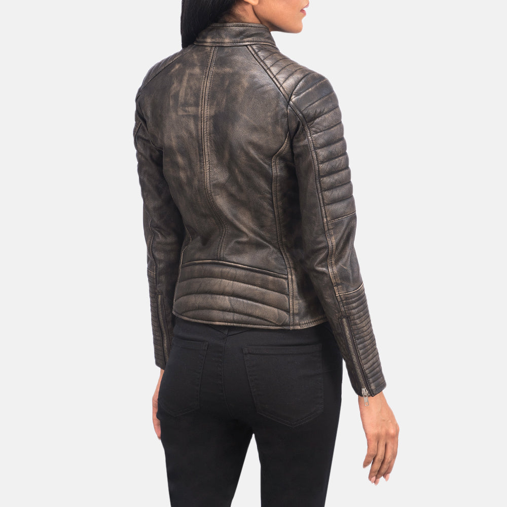 Adalyn Quilted Distressed Brown Leather Biker Jacket SH652