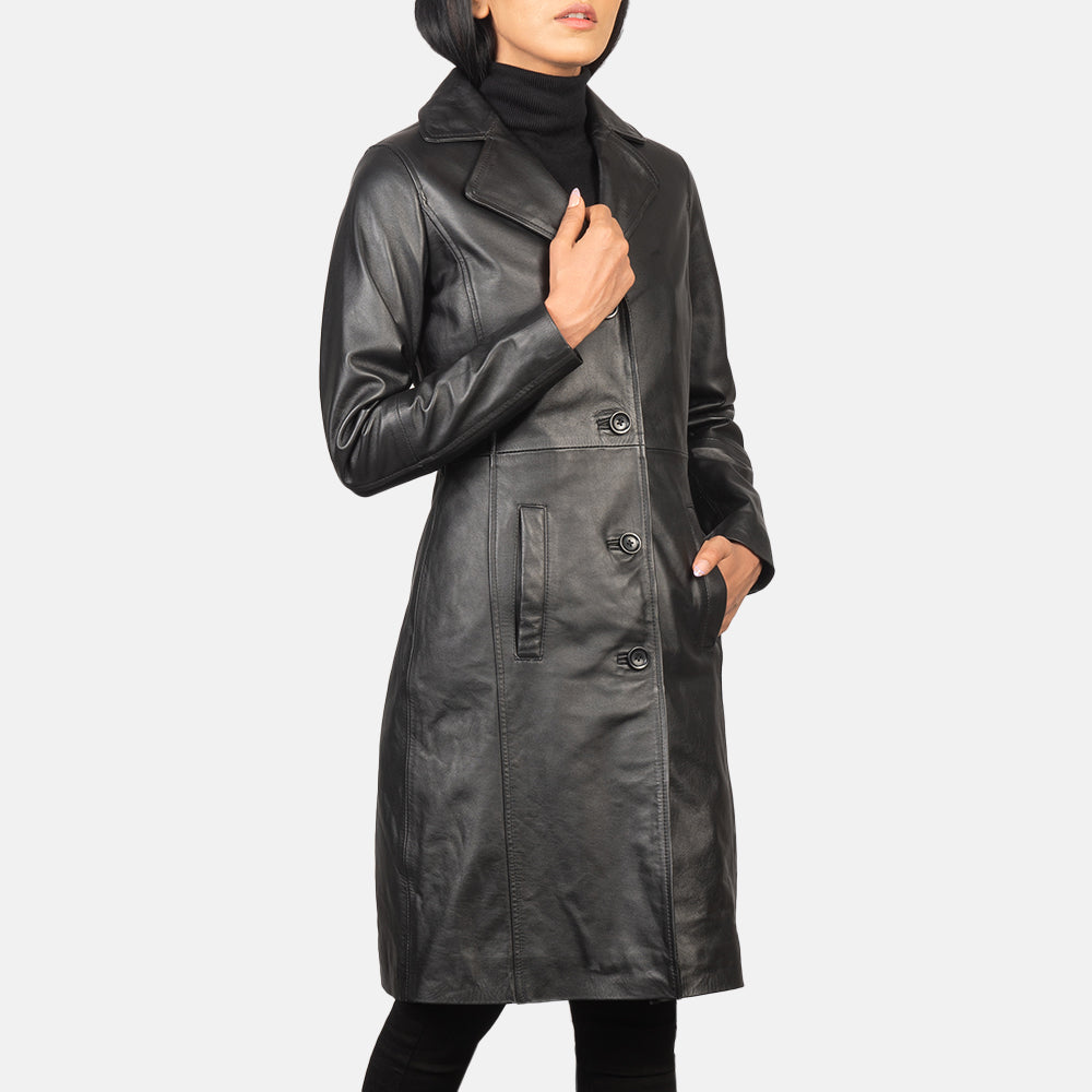 Alexis Black Single Breasted Leather Coat SH649