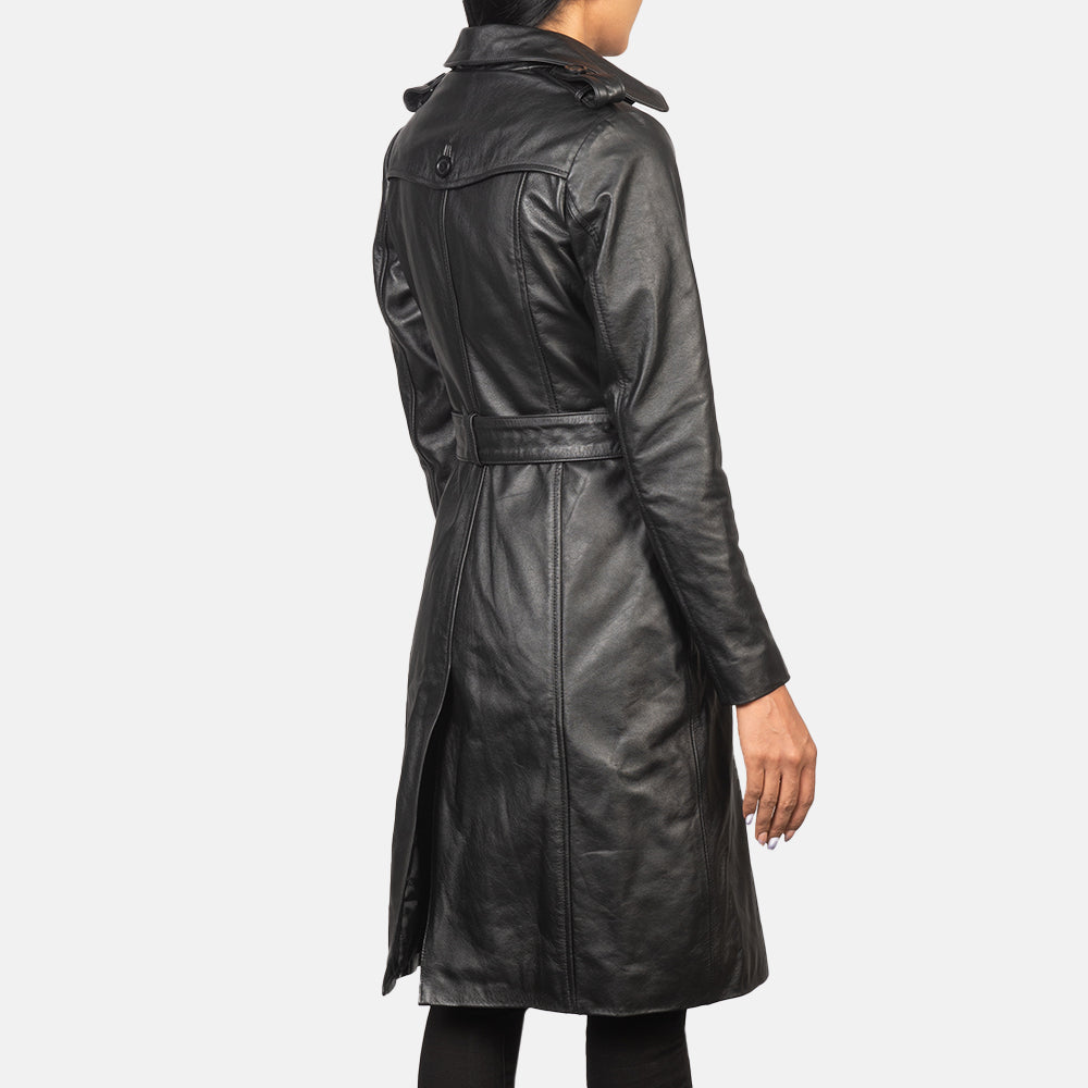 Alice Black Double Breasted Leather Coat SH646