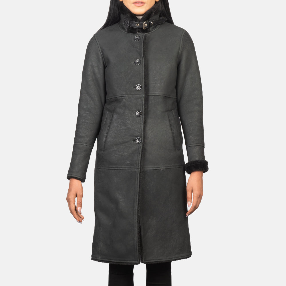 Alina Shearling Black Leather Coat SH644