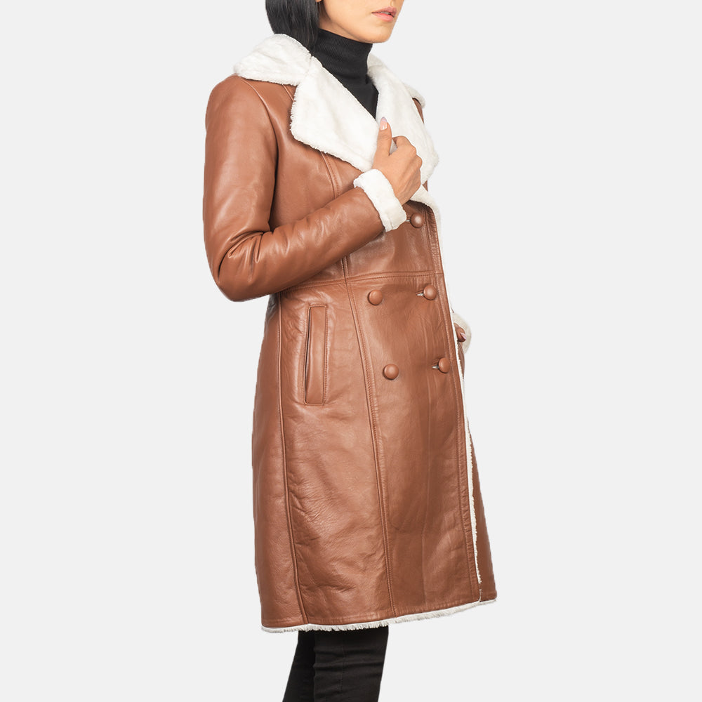 Amie Brown Double Breasted Shearling Coat SH637