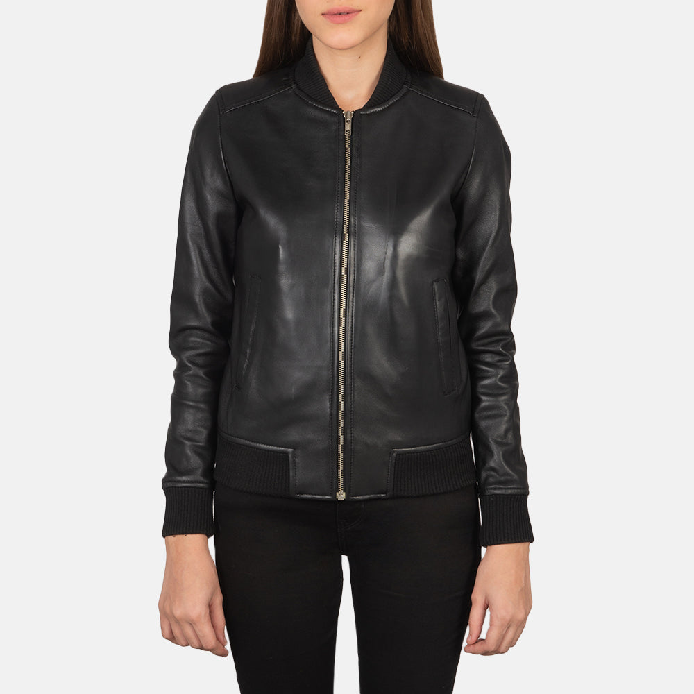 Bliss Black Leather Bomber Jacket SH632