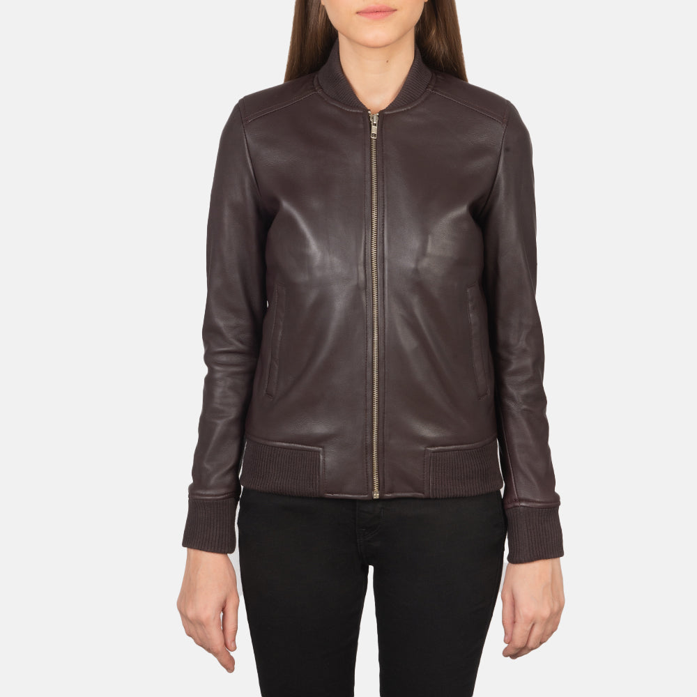Bliss Maroon Leather Bomber Jacket SH628