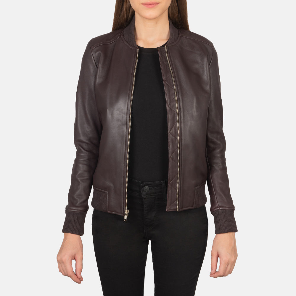 Bliss Maroon Leather Bomber Jacket SH628