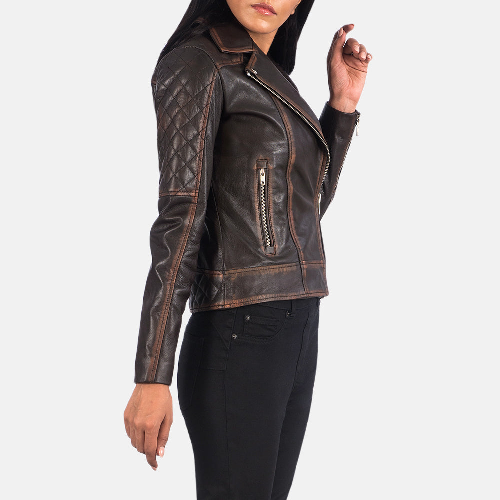 Carolyn Quilted Vintage Brown Biker Jacket SH625