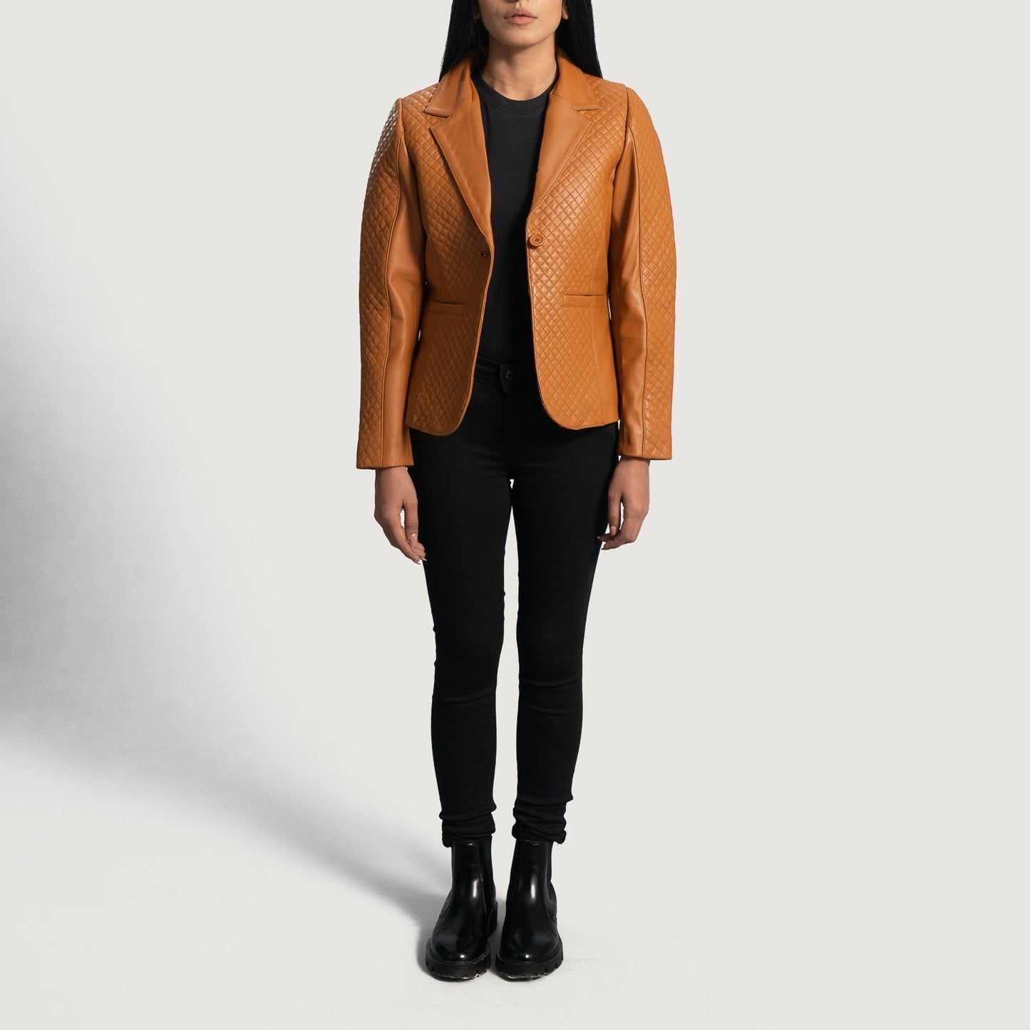 Cora Quilted Brown Leather Blazer SH618