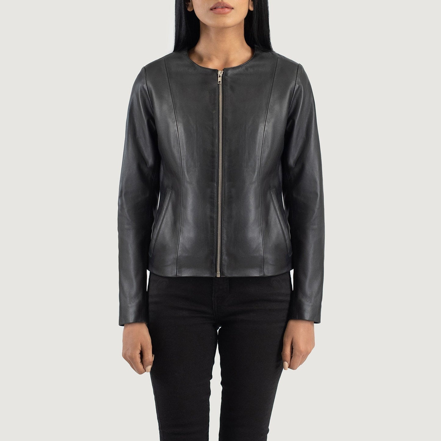 Elixir Black Collarless Leather Jacket SH613