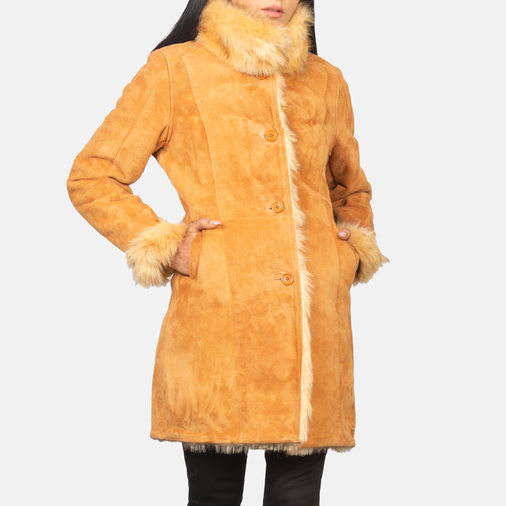 Erica Shearling Beige Leather Coat SH609