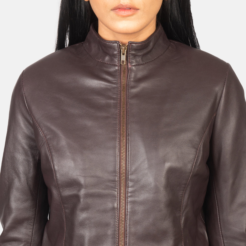 Rumella Maroon Leather Biker Jacket SH555