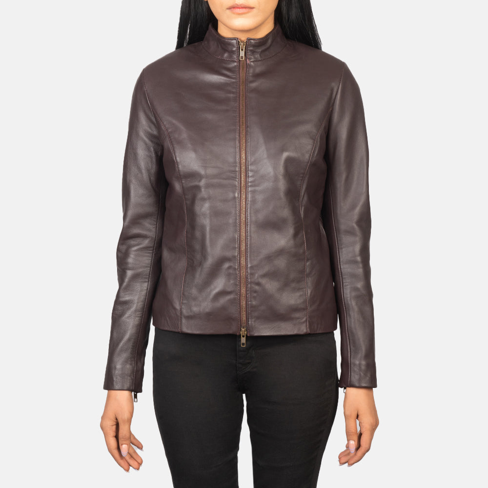 Rumella Maroon Leather Biker Jacket SH555