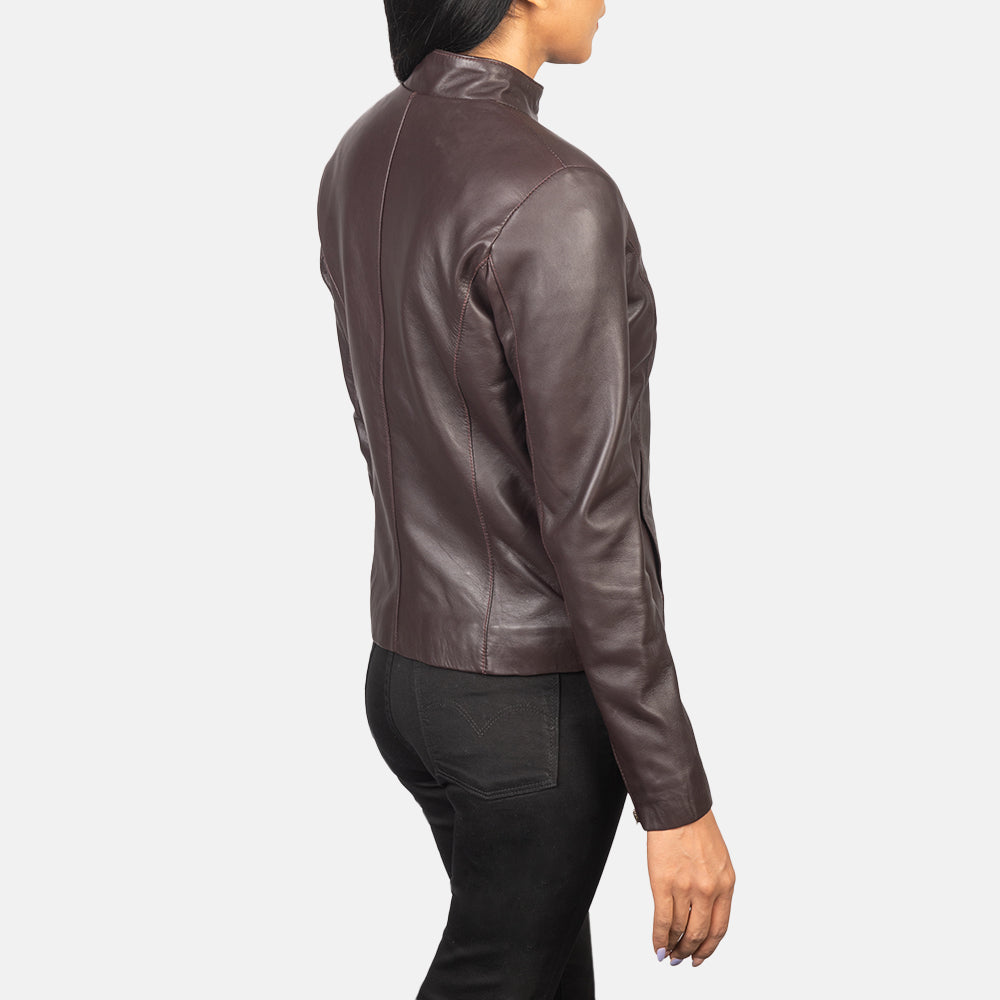 Rumella Maroon Leather Biker Jacket SH555