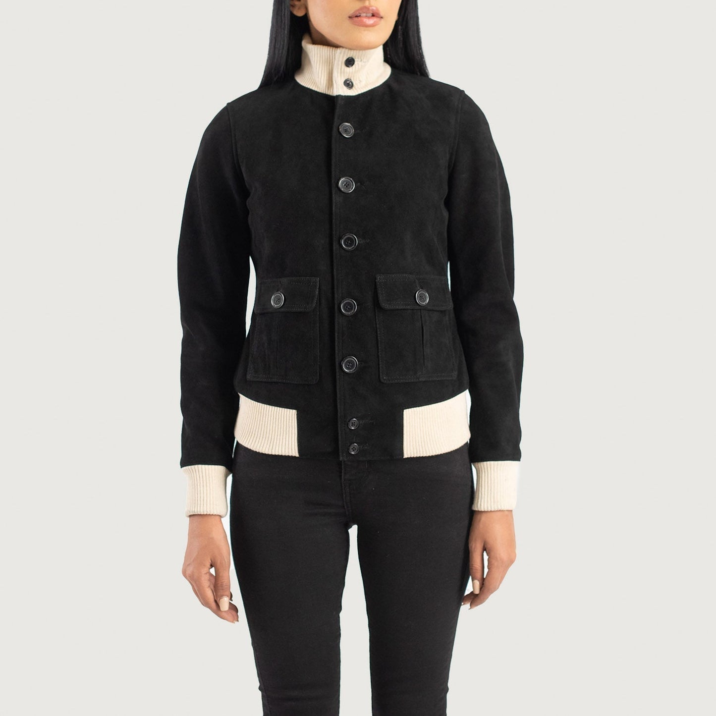 Sasha A1 Black Suede Bomber Jacket SH547