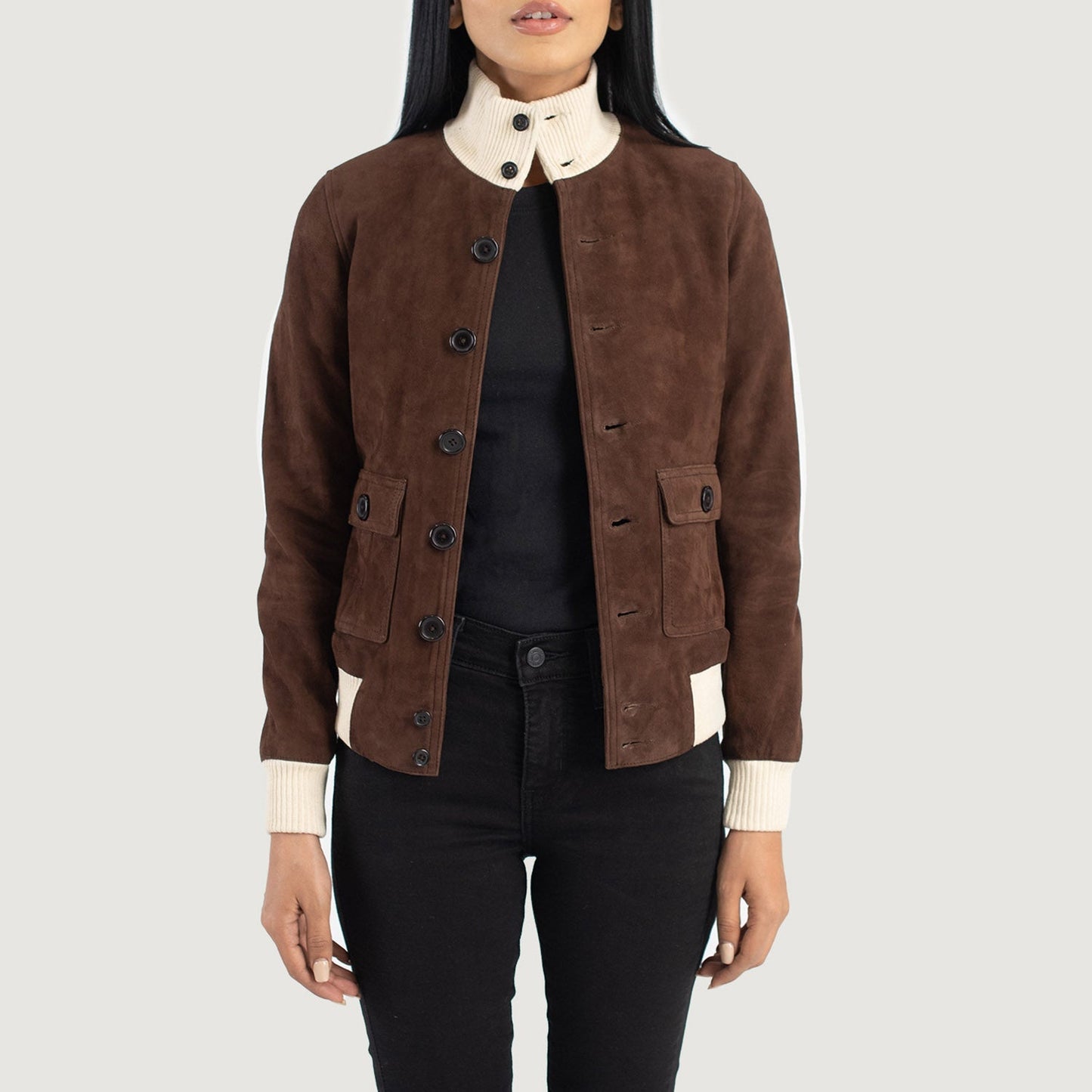 Sasha A1 Mocha Suede Bomber Jacket SH544