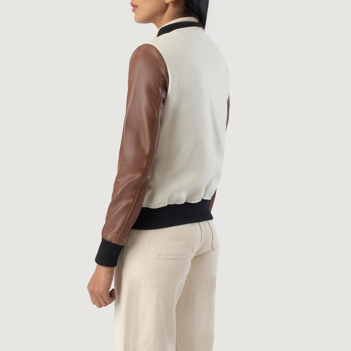 Savant White & Brown Hybrid Varsity Jacket SH539