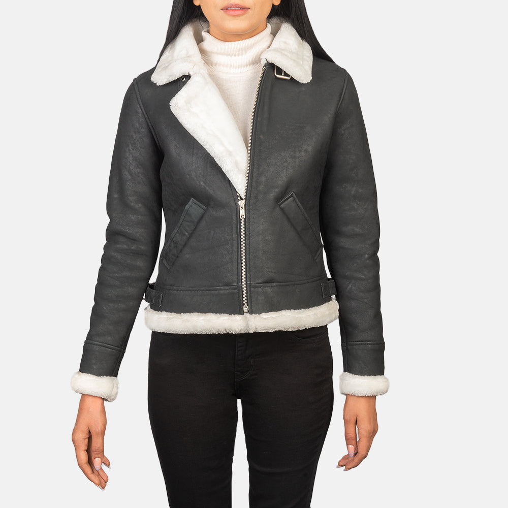 Sherilyn B-3 Black & White Leather Bomber Jacket SH537