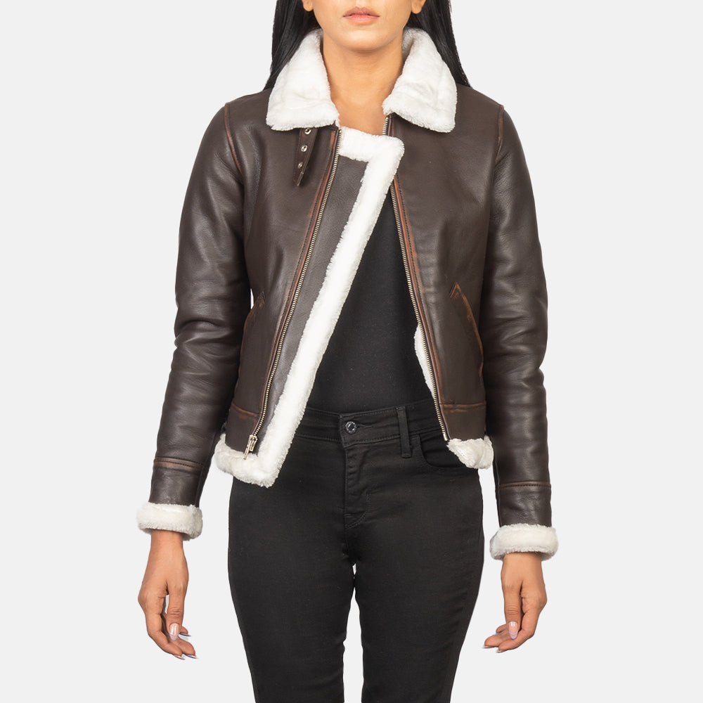 Sherilyn B-3 Brown Leather Bomber Jacket SH536