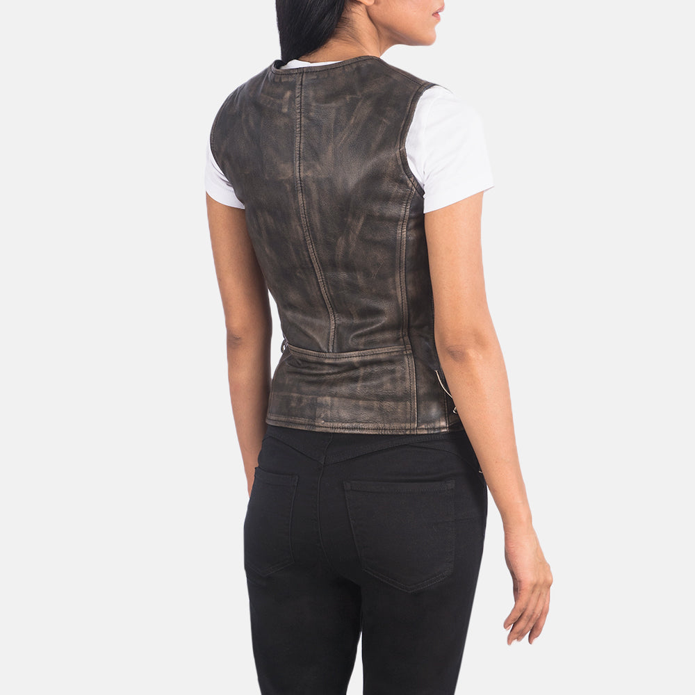 Vanda Distressed Brown Leather Biker Vest SH519
