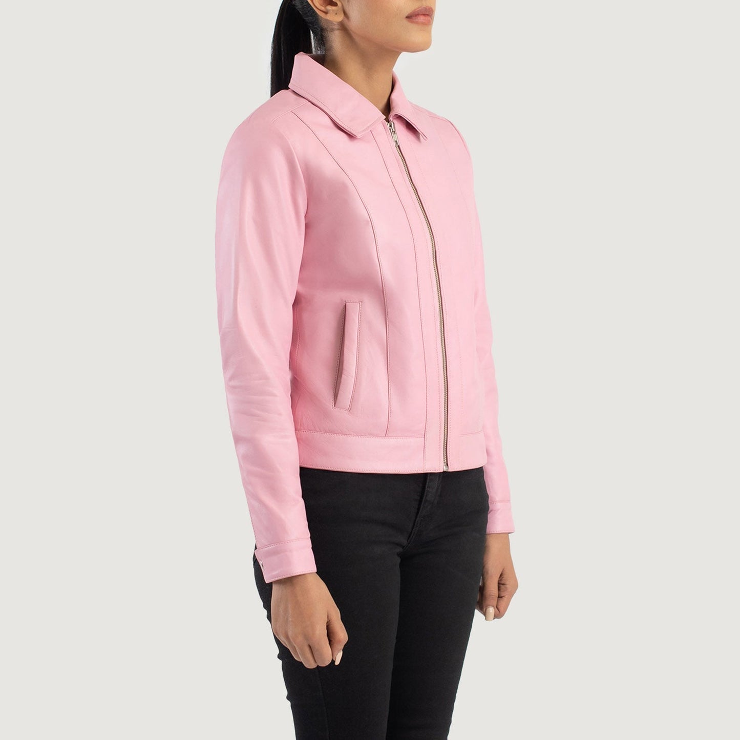 Vixen Pink Classic Collar Leather Jacket SH515