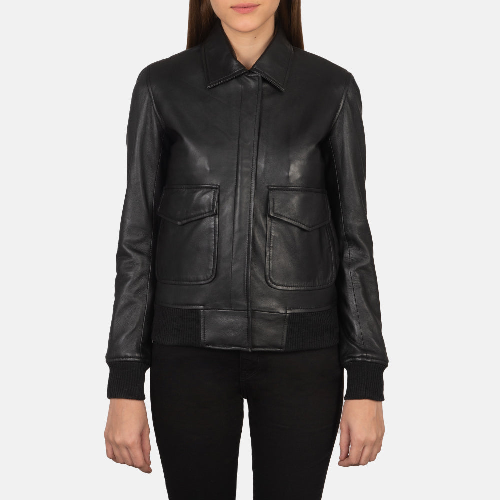 Westa A-2 Black Leather Bomber Jacket SH514