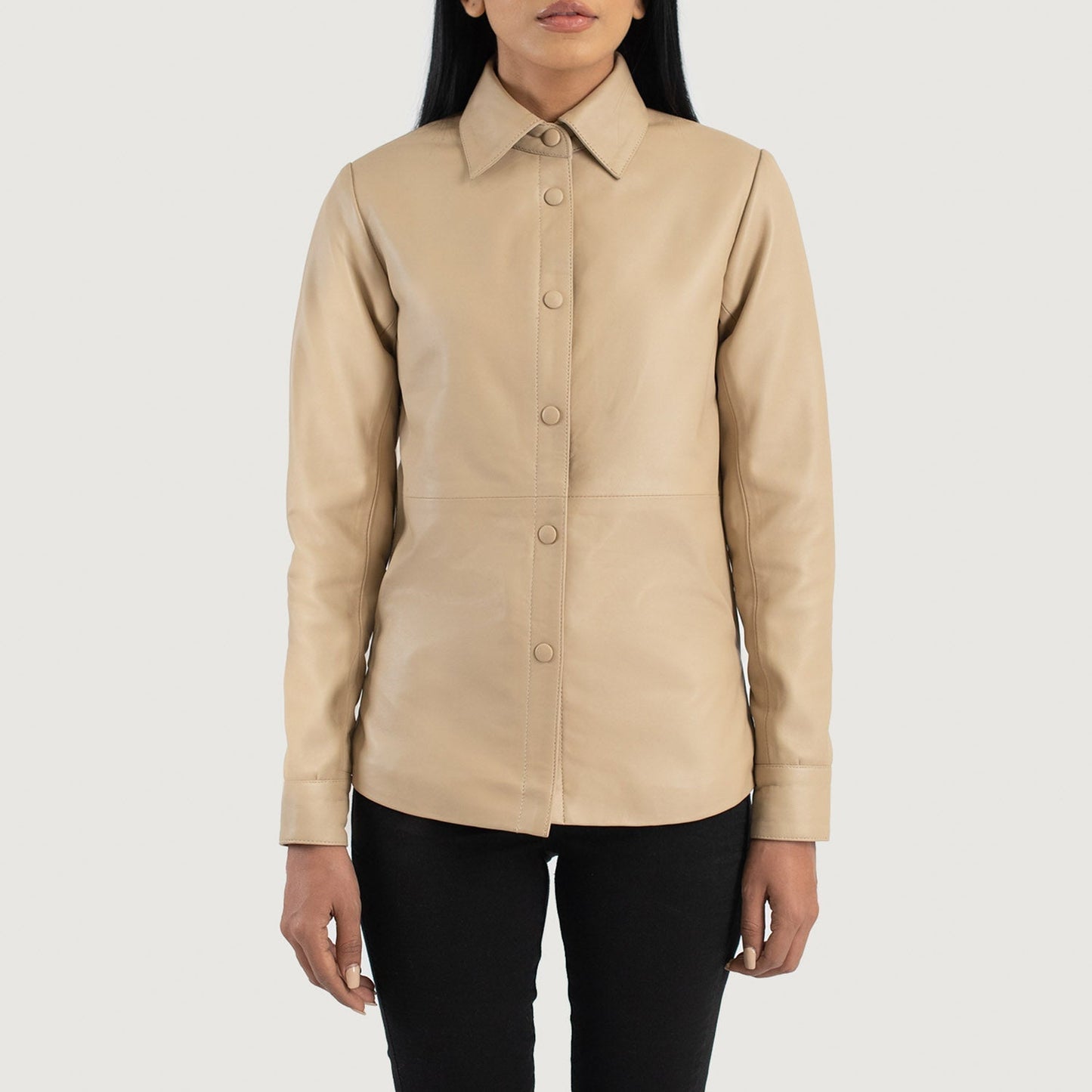 Zenith Beige Leather Shirt Jacket SH510