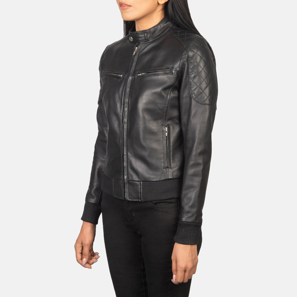 Zenna Black Leather Bomber Jacket SH506